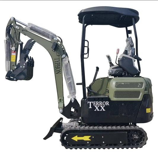 2025 4,000 lb Green TYPHON TERROR XX Mini Excavator Rubber Track with Kubota D902 Diesel Engine USA