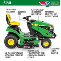 John Deere S140 48 in. 22 HP V-Twin Gas Hydrostatic Riding Lawn Mower