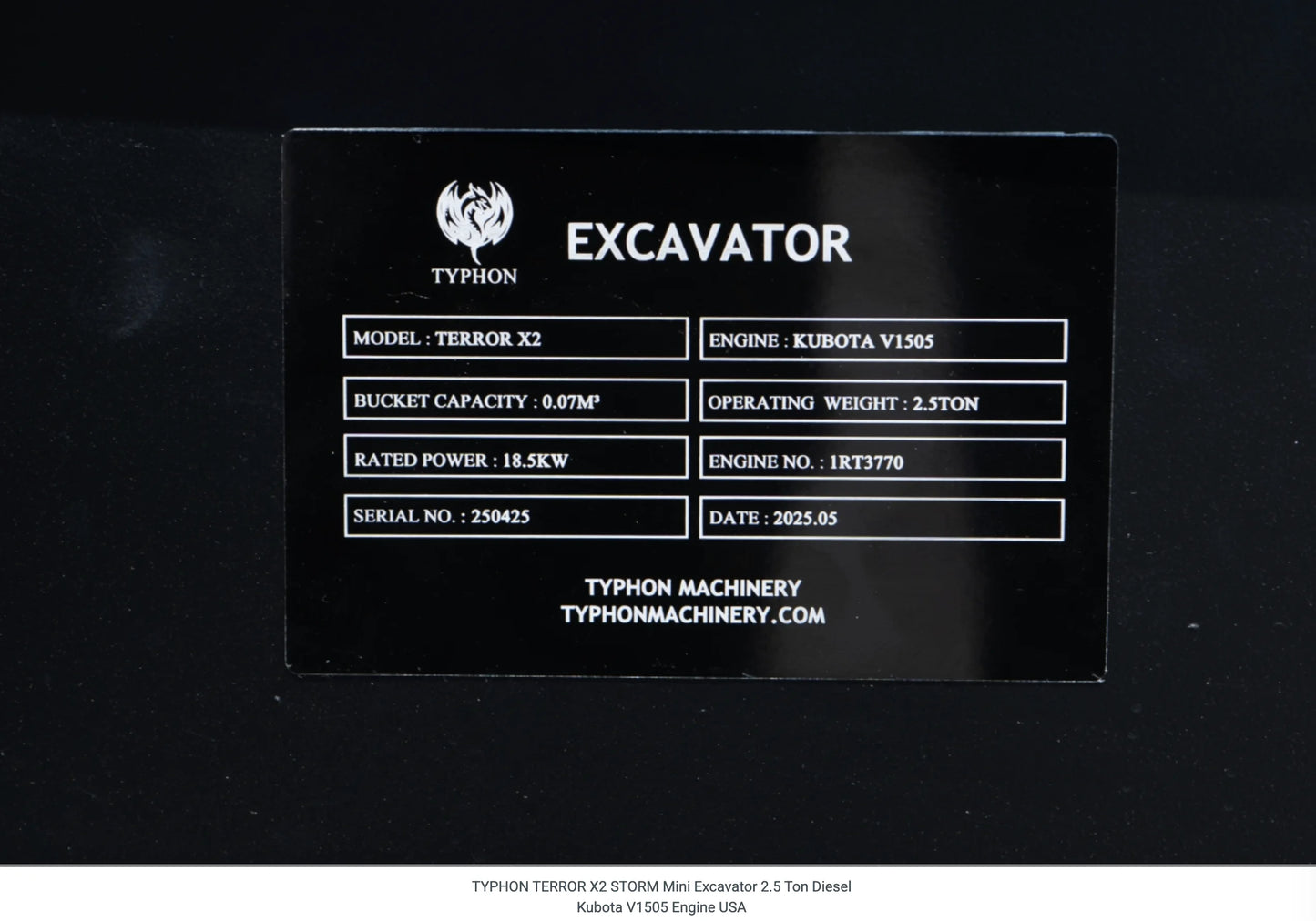 TYPHON TERROR X2 STORM Mini Excavator with Kubota V1505 Engine, 2.5 Ton, Diesel
