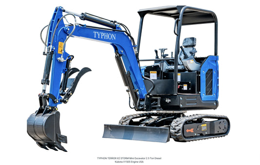 TYPHON TERROR X2 STORM Mini Excavator with Kubota V1505 Engine, 2.5 Ton, Diesel